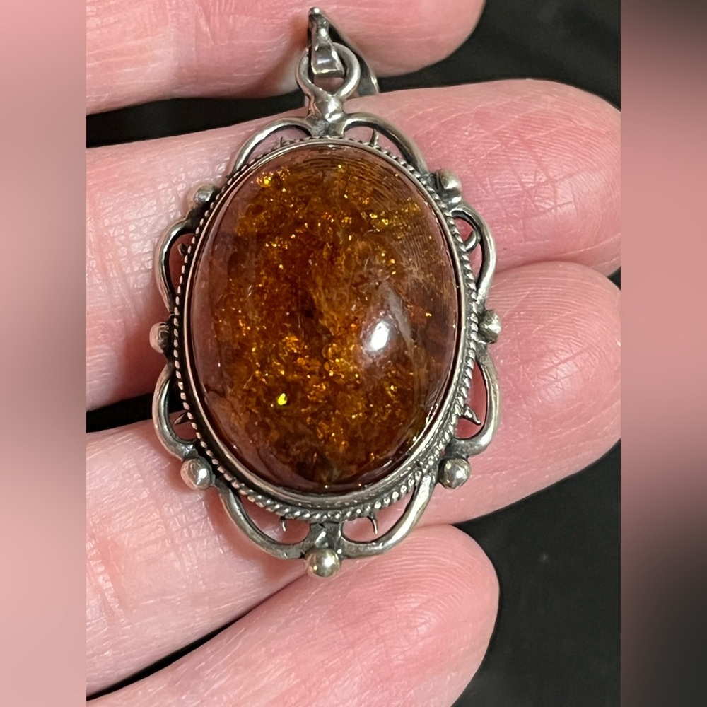 Vintage Sterling Silver Amber? Pendant - Picture 12 of 13